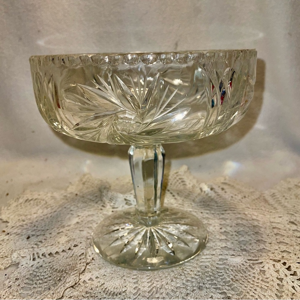 Vintagee Cut Glass Crystal Pedestal glass Candy Dish or for treats,trinkets .